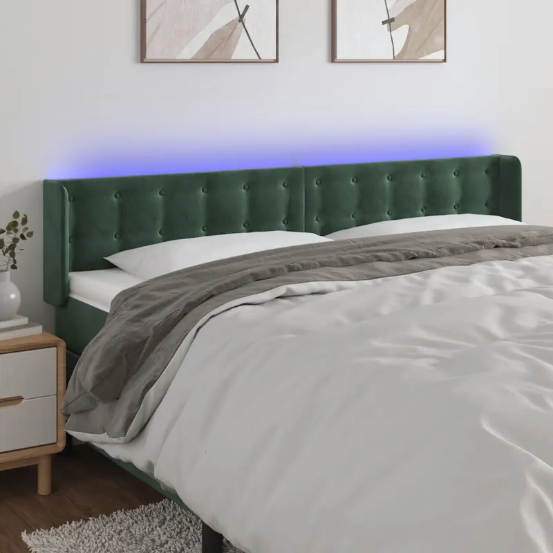 tablie de pat cu led, verde inchis, 183x16x78/88 cm, catifea