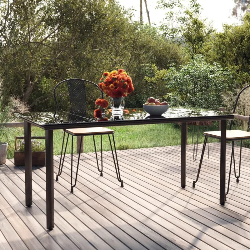 masa de gradina, negru, 160x80x74 cm, otel & sticla securizata