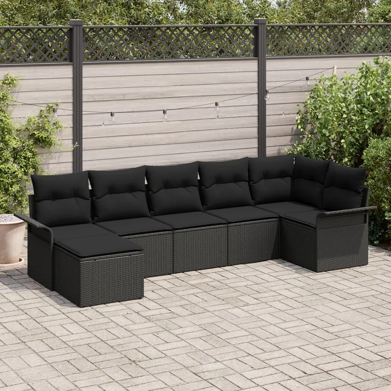 set de canapele de gradina cu perne negru poliratan
