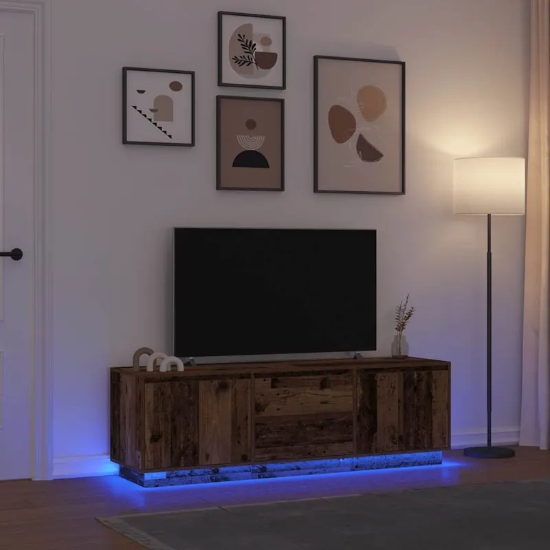 dulap tv cu lumini led lemn vechi 160,5x41x50 cm