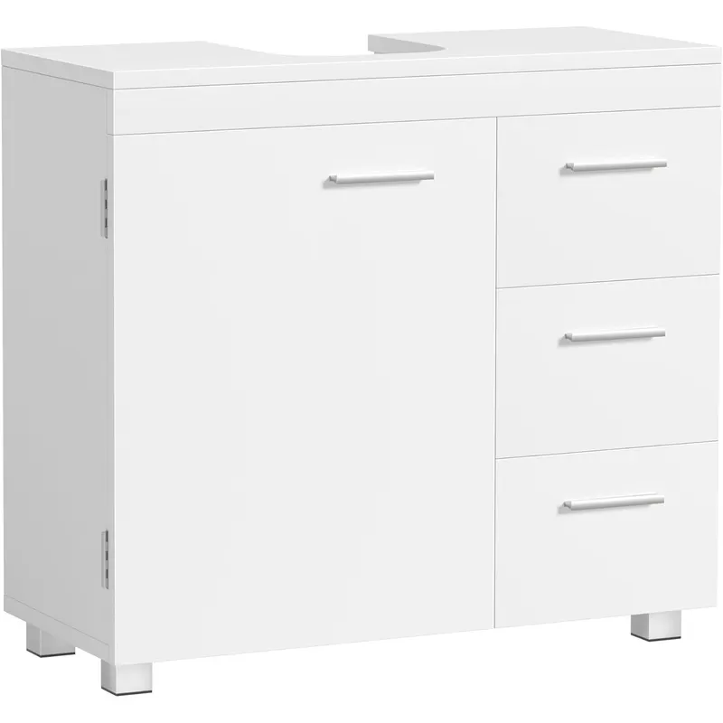 Dulap pentru baie suport lavoar, cu 3 sertare si raft reglabil, MDF, 70x30x64 cm, alb