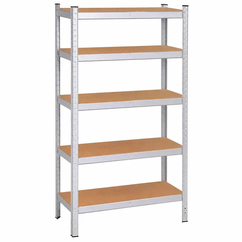 Raft metalic depozitare cu 5 polite MDF, capacitate 675 kg, 75x30x150 cm, argintiu