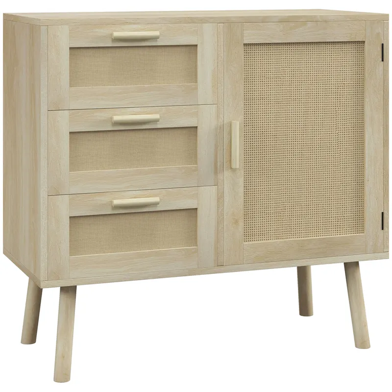 HOMCOM Dulap de depozitare Boho cu 3 sertare, elemente decorative