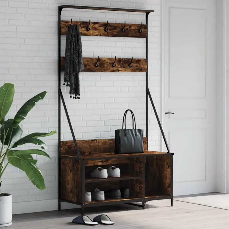 suport de haine cu raft de pantofi stejar fumuriu 100x41x184 cm