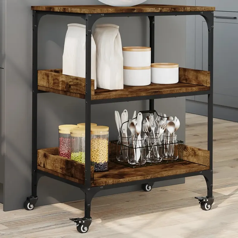Carucior de bucatarie stejar fumuriu 60x41x80,5cm lemn prelucrat