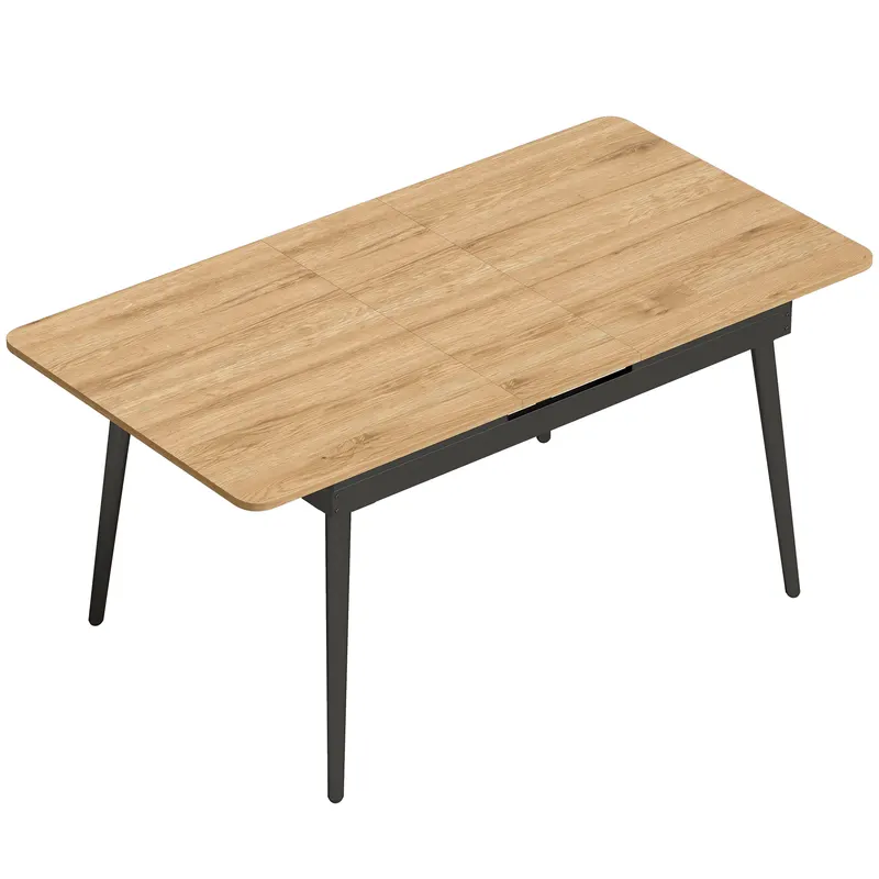HOMCOM Masă extensibilă 130-160 cm, masă de bucătărie cu colţuri rotunjite, stejar