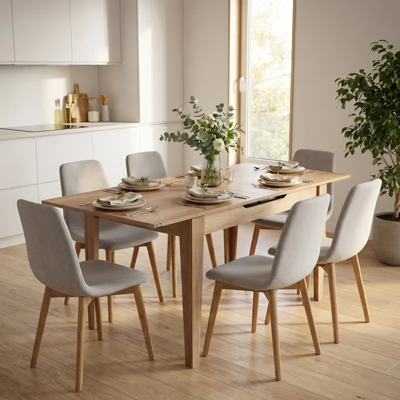 Masă de sufragerie MMS-706-FF-1 Home Collection®, Design Modern, Extensibilă, 120–150 cm, 120x70x75 cm - Lemn Natural