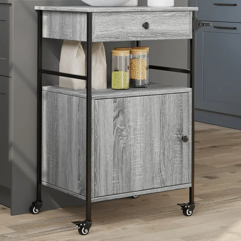 carucior de bucatarie, gri sonoma, 56x43x89,5cm, lemn prelucrat