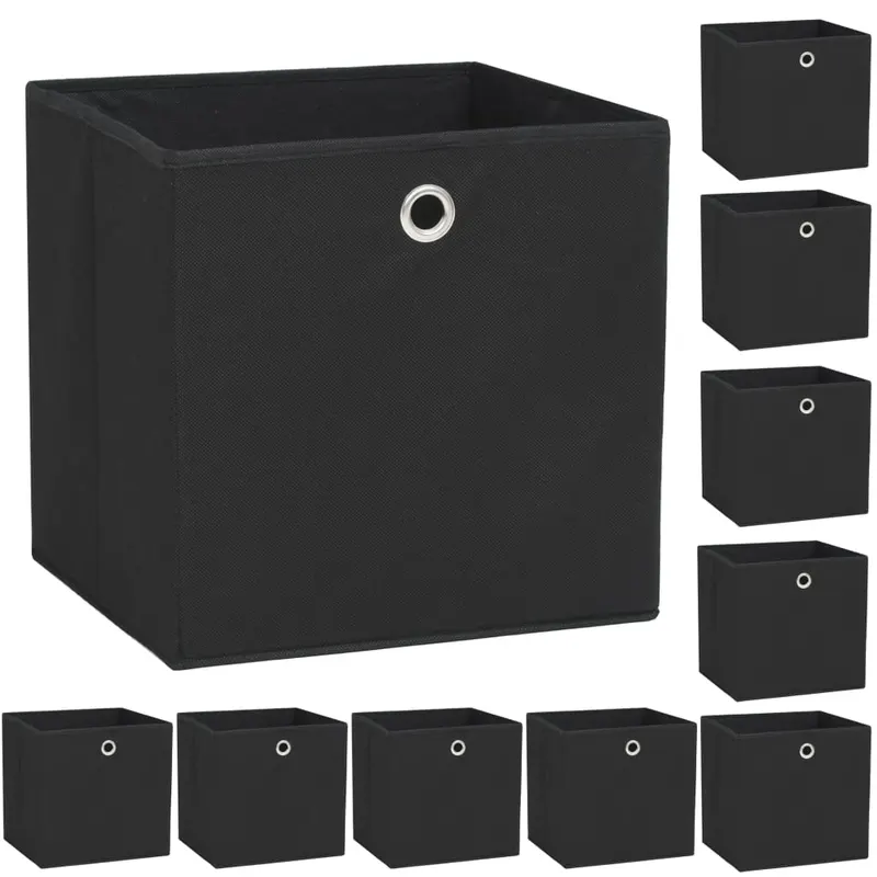 cutii de depozitare, 10 buc. negru 32x32x32 cm material netesut