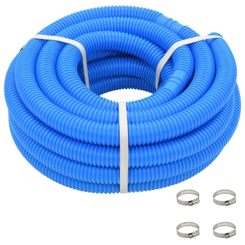 furtun de piscina cu cleme, albastru, 38 mm, 12 m