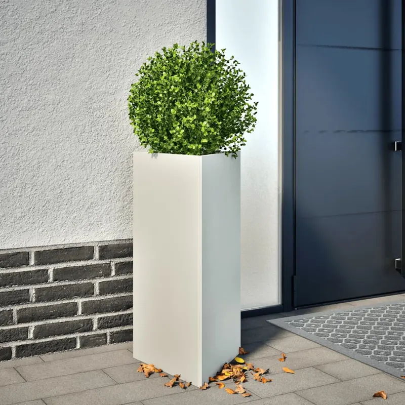 jardiniere gradina, 2 buc., alb, 40x34,5x70 cm, otel, triunghi