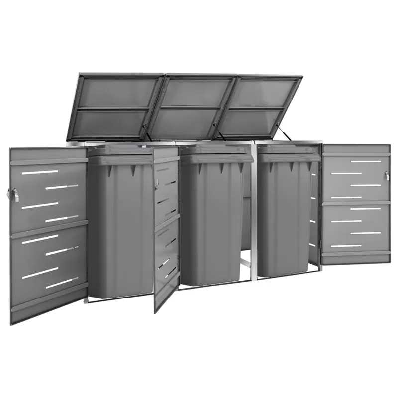 magazie pentru trei pubele, 207x77,5x112,5 cm, otel inoxidabil
