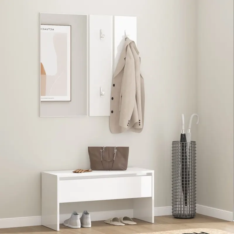 set de mobilier pentru hol, alb extralucios, lemn prelucrat