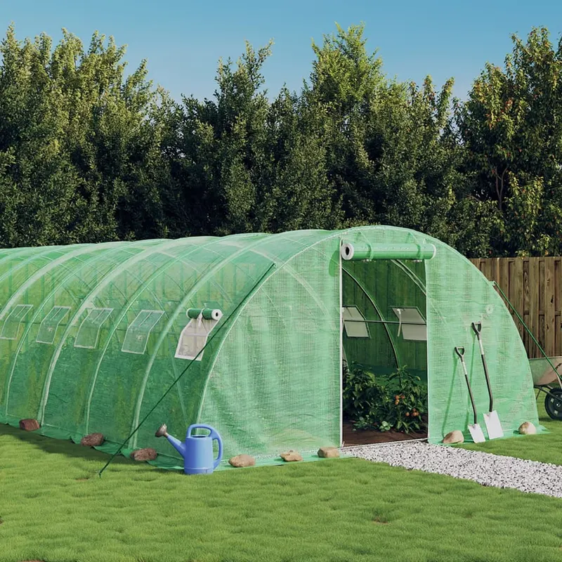 sera cu cadru din otel, verde, 64 m2, 16x4x2 m