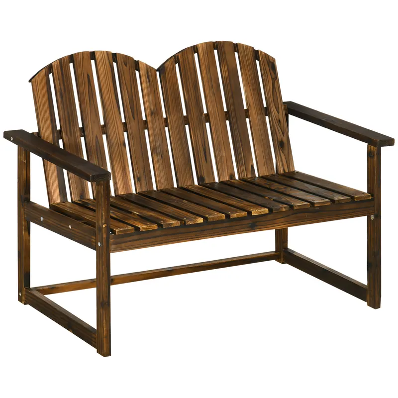 Outsunny Bancă de grădină pentru 2 persoane, design rustic, lemn de pin, 114x63x86 cm