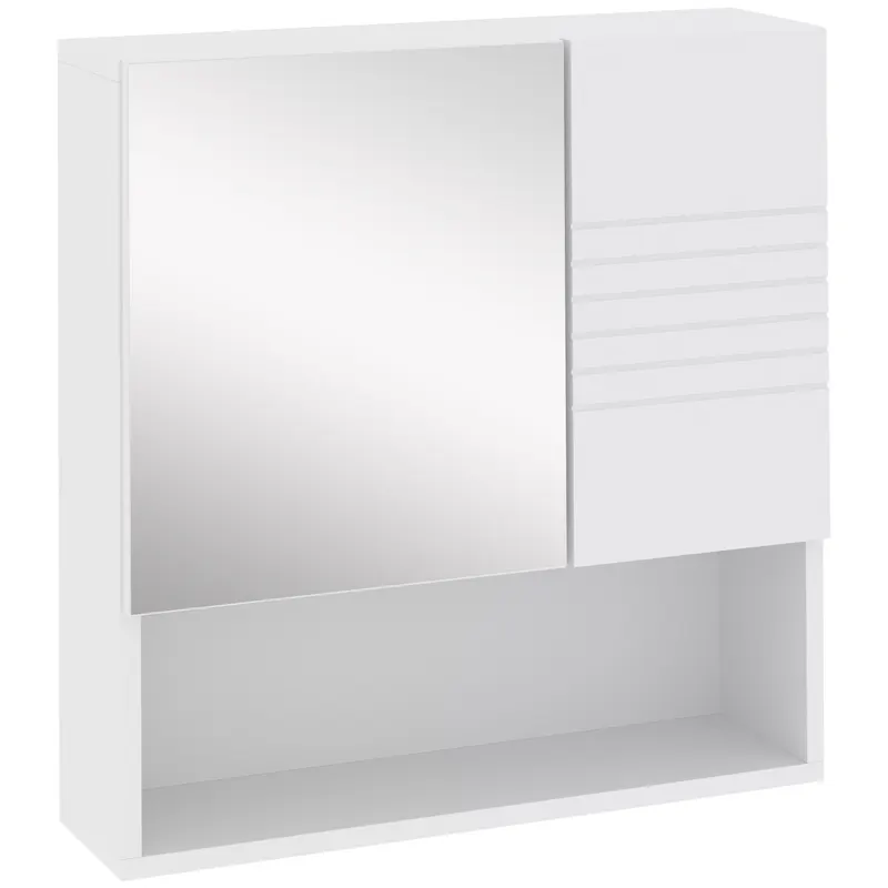 Kleankin Dulapior de Baie cu Oglindă Suspendat, Rafturi Reglabile, Design Compact, 54x15x55cm, Alb