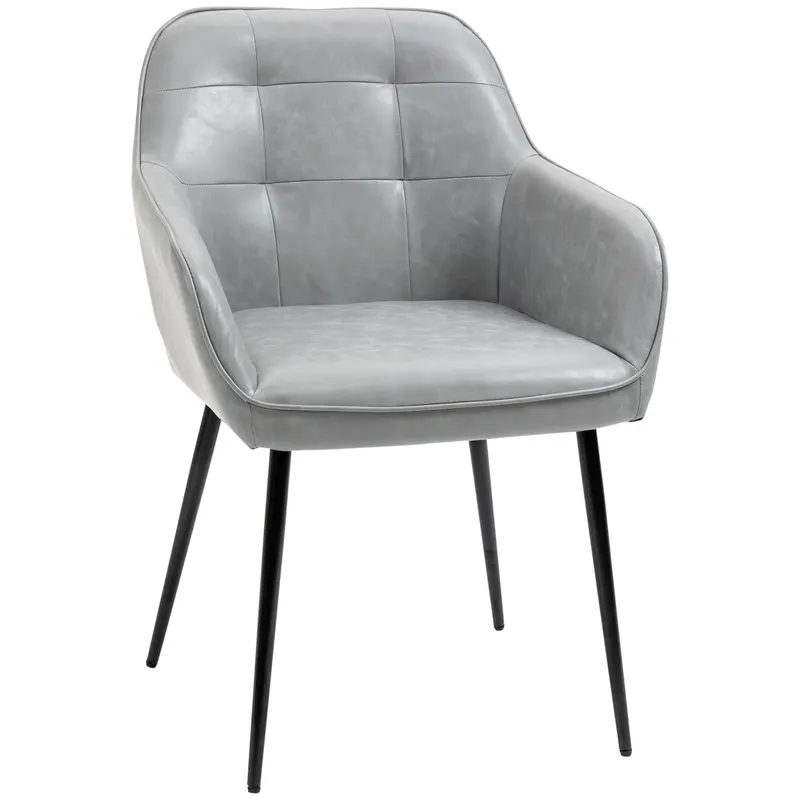 HOMCOM Scaun în Stil Industial cu Spătar din Piele Ecologică și Metal, 61x58x84 cm, Gri