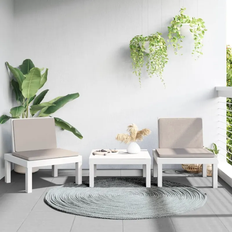set mobilier de gradina, 3 piese, cu perne, alb, pp
