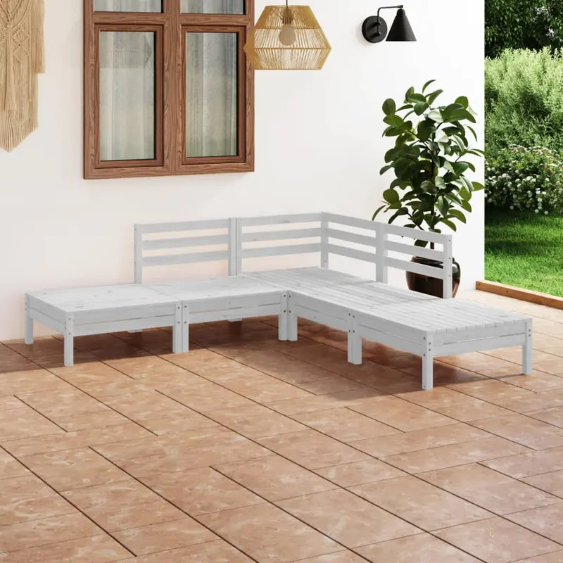 set mobilier de gradina, 5 piese, alb, lemn masiv de pin