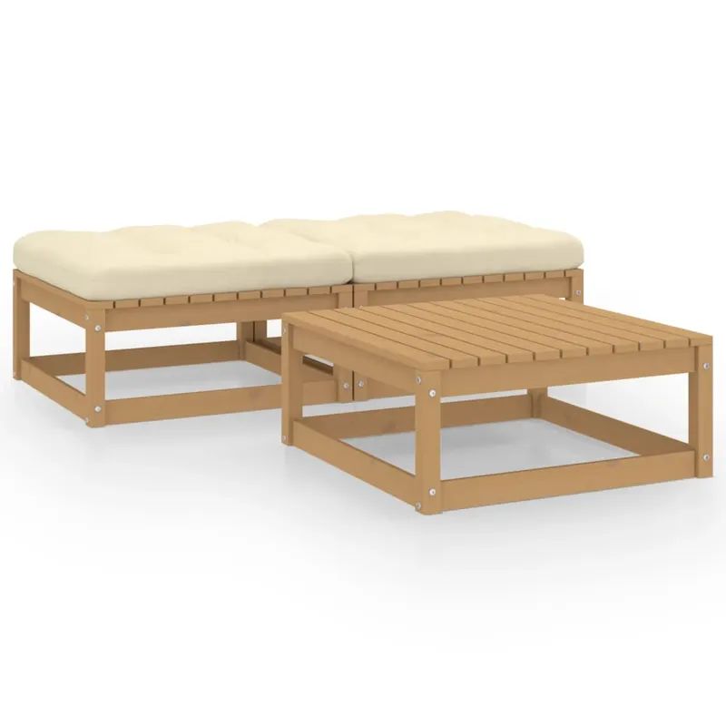 set mobilier gradina cu perne, 3 piese, lemn masiv de pin