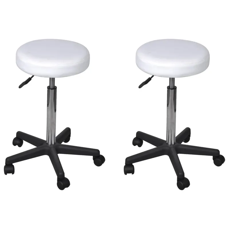 taburete de birou, 2 buc., alb, 35,5x84 cm, piele ecologica