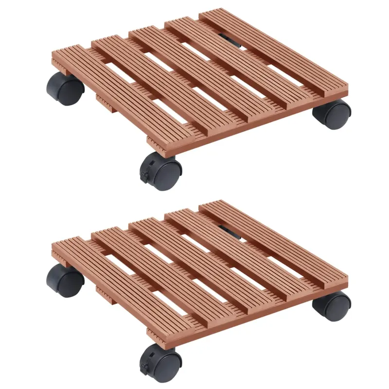 Suporturi de plante cu role, 2 buc., maro, 30x30x7,5 cm, wpc