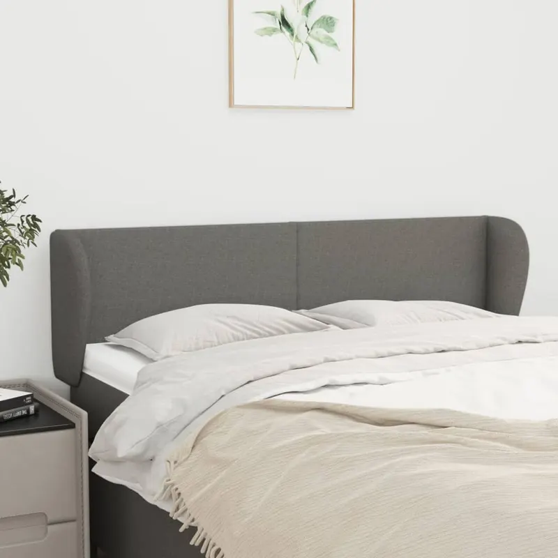 tablie de pat cu aripioare gri inchis 147x23x78/88 cm textil