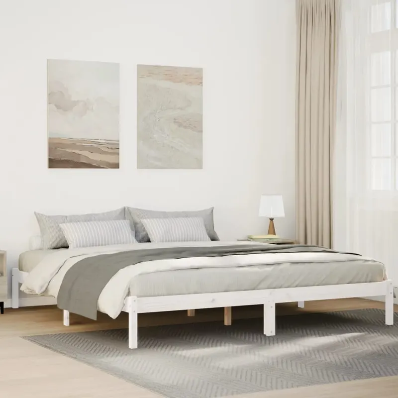 cadru pat foarte lung fara saltea alb 180x210 cm lemn masiv pin