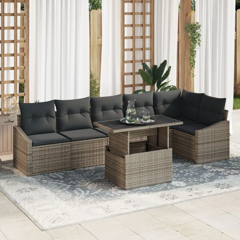 set canapea gradina cu perne gri ratan polimeric