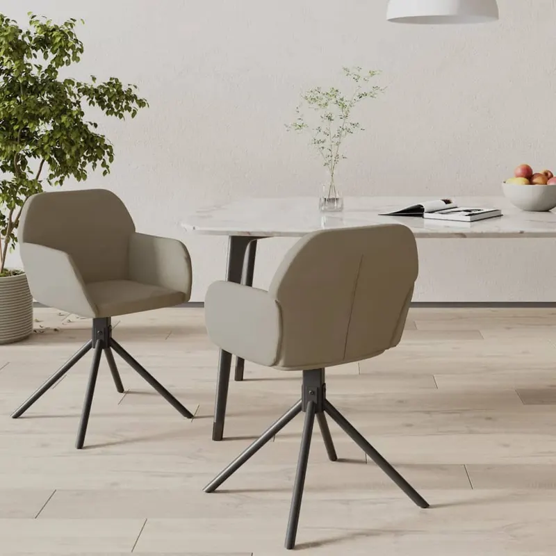 scaune rotative de bucatarie, 2 buc., gri deschis, catifea