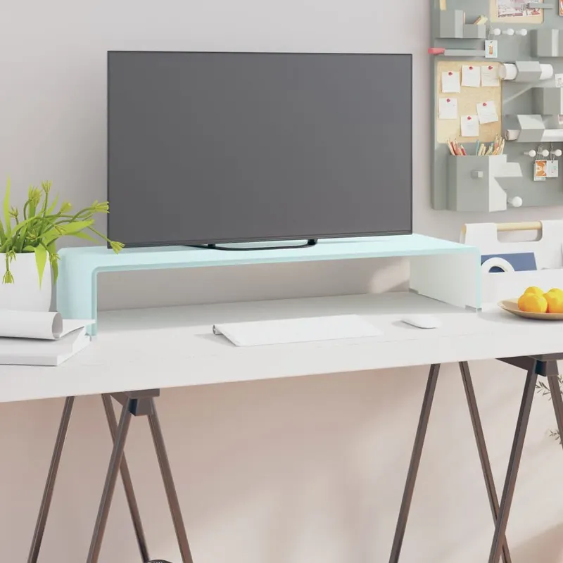 stativ tv/suport monitor, sticla, verde, 80 x 30 x 13 cm
