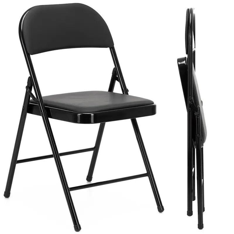 Scaun pliabil tapitat cu spatar, utilizare interior sau exterior, cadru metalic, 40x42x76 cm, maxim 120 kg, negru