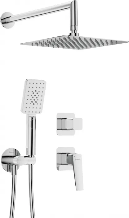 Set de dus incastrat, cu palarie, para de dus si baterie, crom, Deante Blur