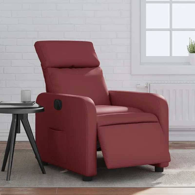 fotoliu rabatabil electric, rosu vin, piele ecologica