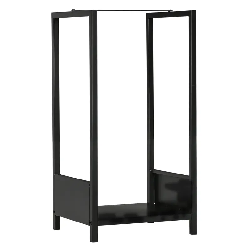 Outsunny Raft pentru Busteni pentru Exterior si Interior din Otel, Suport pentru Lemne Modern cu Baza Inaltata, 39x35x76cm, Negru
