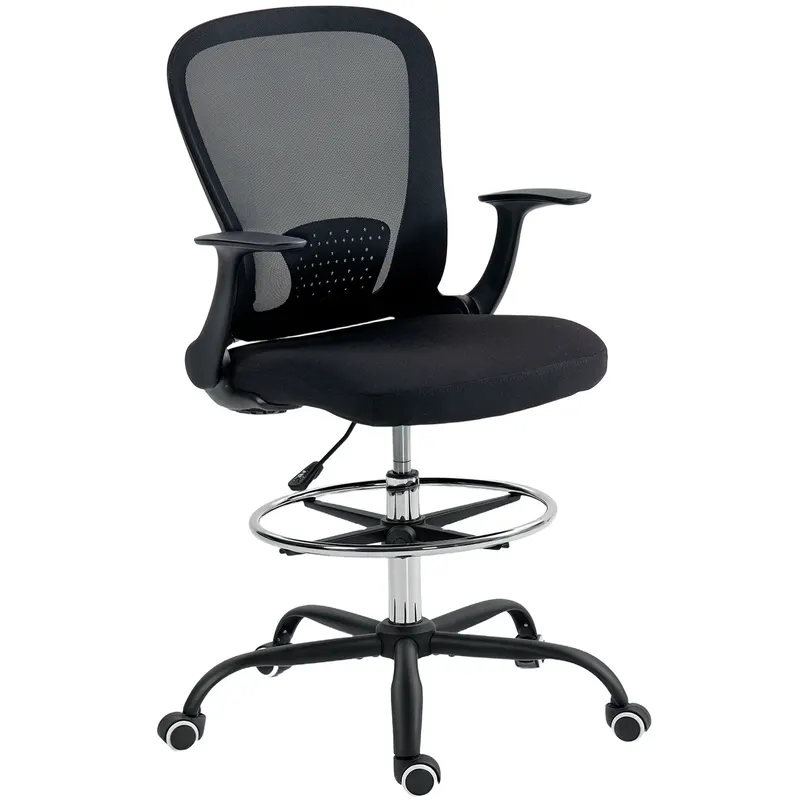 HOMCOM Scaun de birou cu înălțime reglabilă, scaun pentru birou cu inel pentru picioare reglabil, suport lombar, 62 x 59 x 119 cm, negru