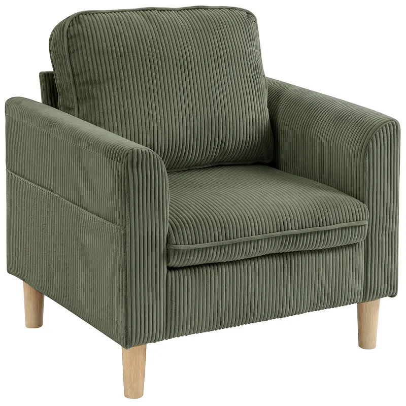 HOMCOM Fotoliu de living din catifea cu caneluri, fotoliu 1 loc tapițat cu șezut lat și pernă cu arcuri, 83x74x87cm, Verde