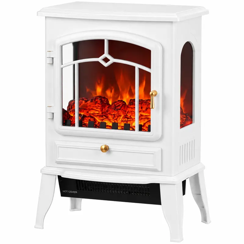 HOMCOM Șemineu electric independent cu panoramă pe 3 părți, șemineu electric, 39x24x57 cm Alb