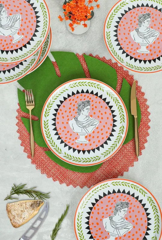 Set 6 Farfurii Roma, Ceramica, Multicolor, 25 cm - Alb