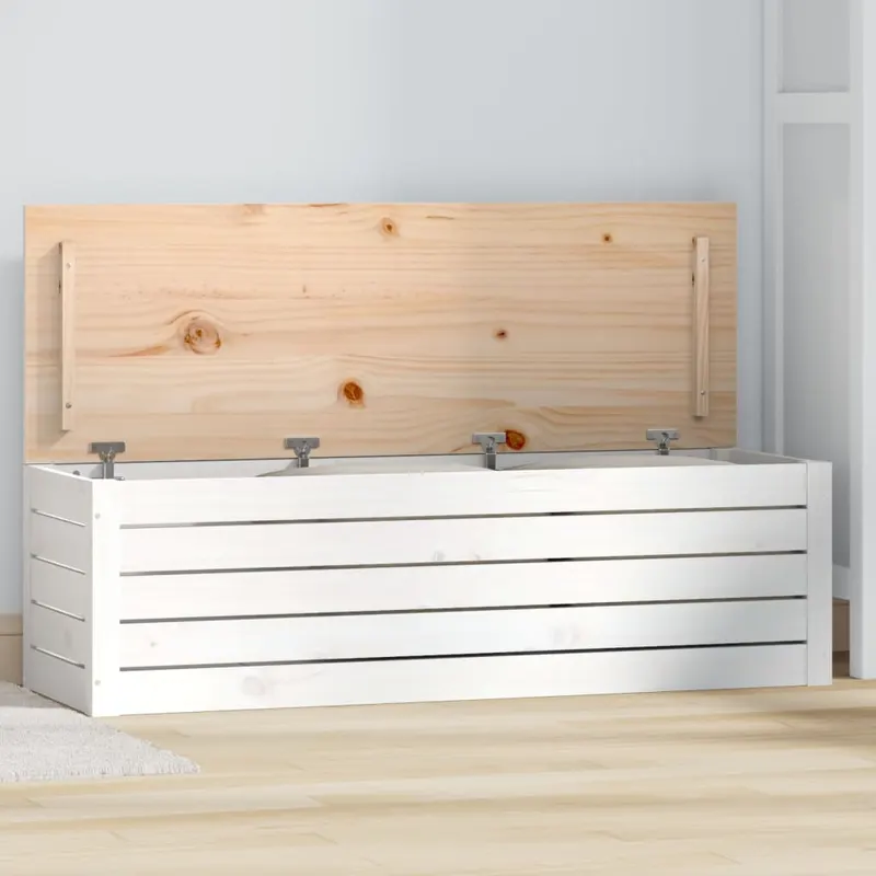 cutie de depozitare, alb, 109x36,5x33 cm, lemn masiv de pin
