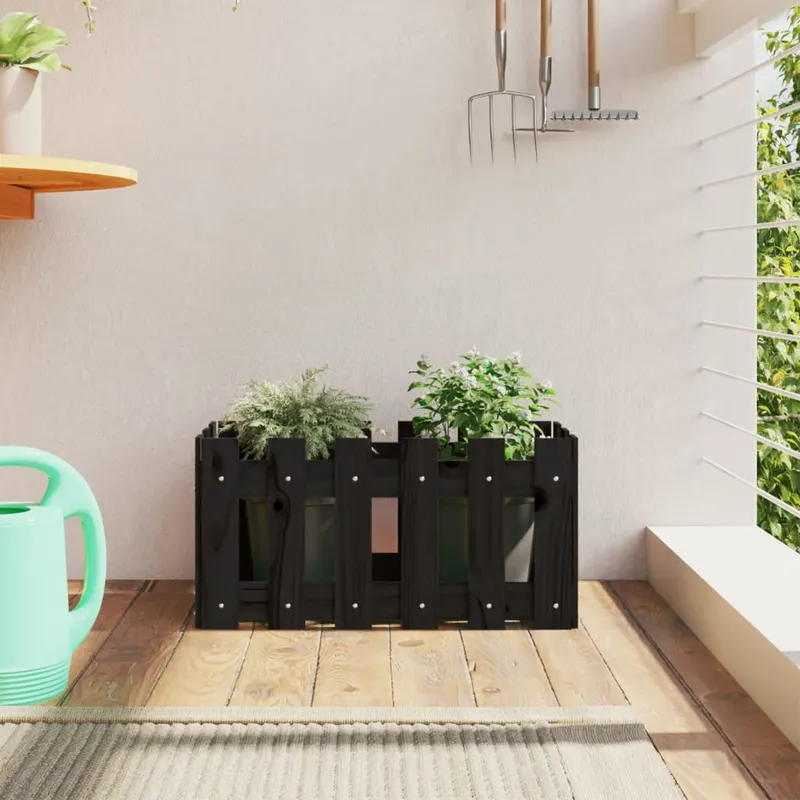 jardiniera gradina design gard negru 60x30x30 cm lemn masiv pin