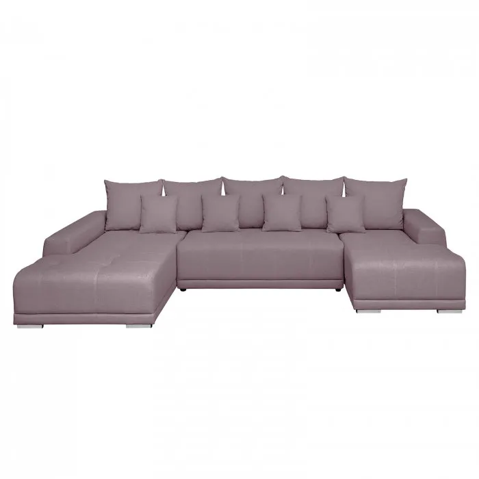 Coltar extensibil MARIBO U, cu arcuri si lada depozitare, colt stanga, gri maroniu, 350x203x90 cm