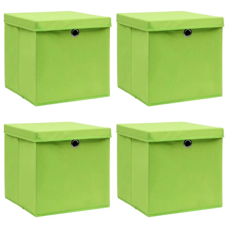 cutii depozitare cu capace 4 buc. verde, 32x32x32 cm, textil