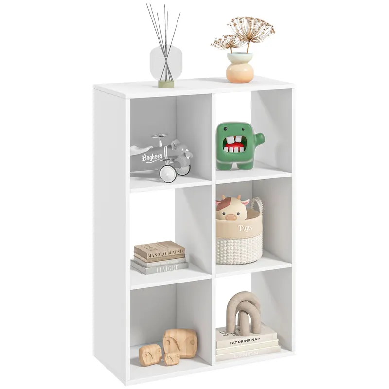 HOMCOM Biblioteca cu 6 Compartimente Cub Alba 91.5x29.5x61.5cm