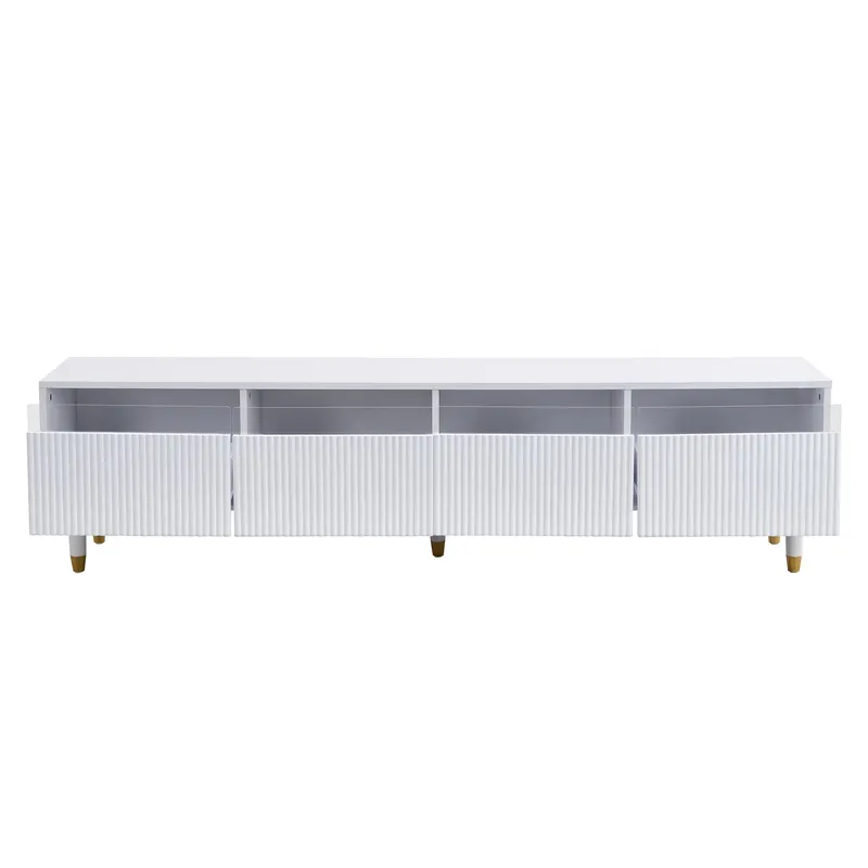 Comodă TV cu 4 sertare, din MDF și acril, 178x35x45 cm, Alb