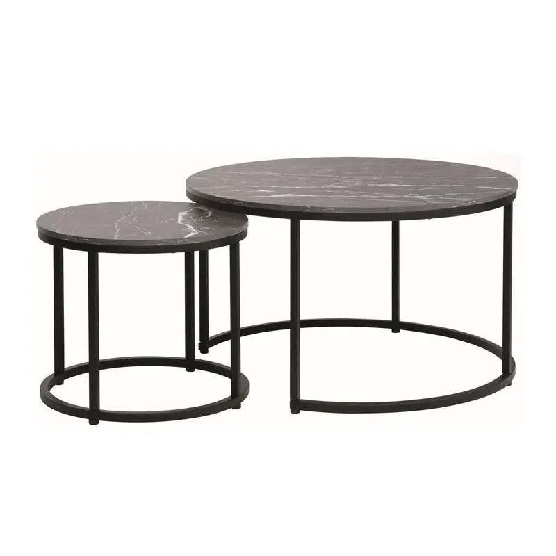 Set 2 masute de cafea ABISALY Ø80/48 CM - Negru/Negru