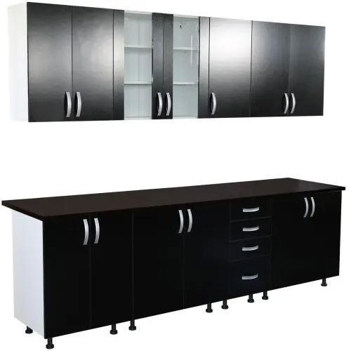Bucatarie Zebra 260 cm din PAL Negru cu blat termoizolant negru