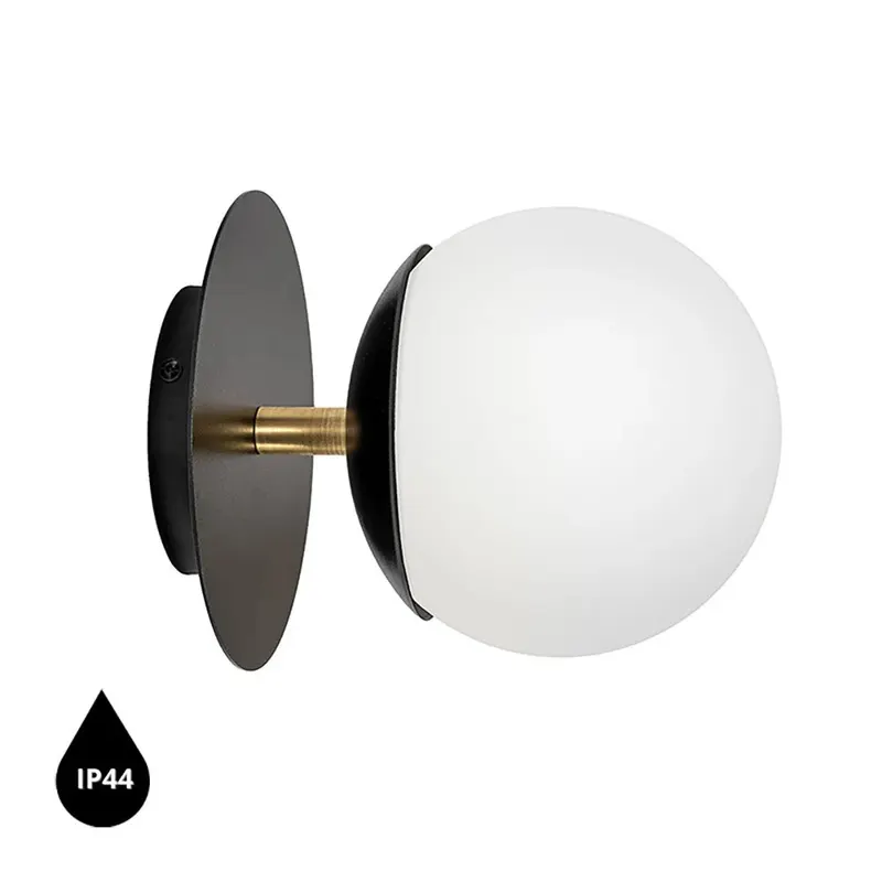 Aplică de perete SOLVRA C IP44 - Negru / alamă