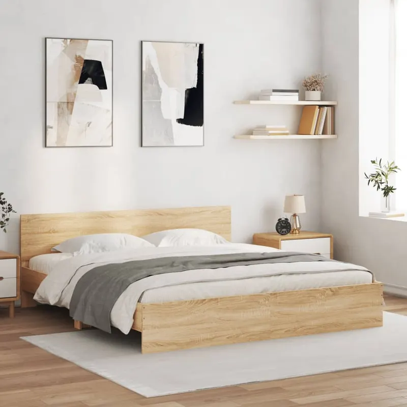 cadru de pat cu tablie, stejar sonoma, 200x200 cm