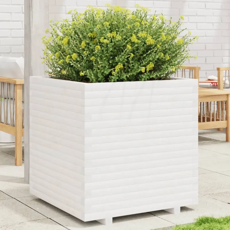 jardiniera de gradina, alb, 70x70x72,5 cm, lemn masiv de pin